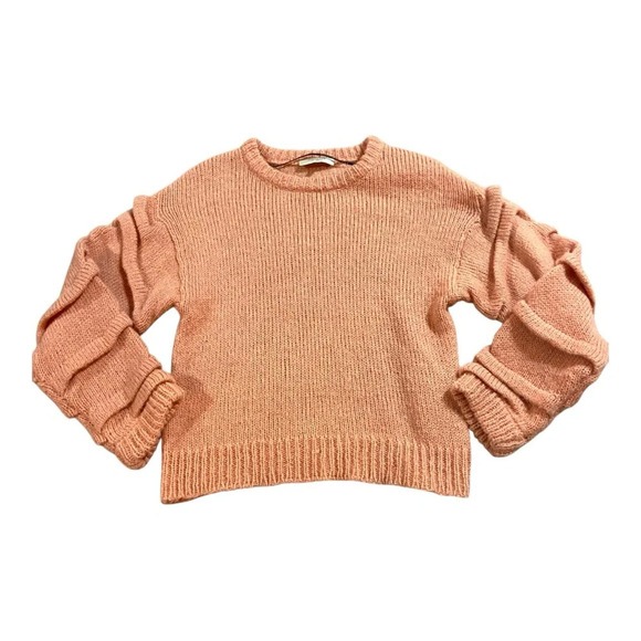 Selected Femme SF Olivia Alpaca Long Sleeve Sweater Ruffle Sleeve 3D Sz XS Peach - Picture 3 of 7